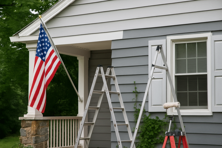 Professional exterior house painting on a suburban home in Philadelphia.