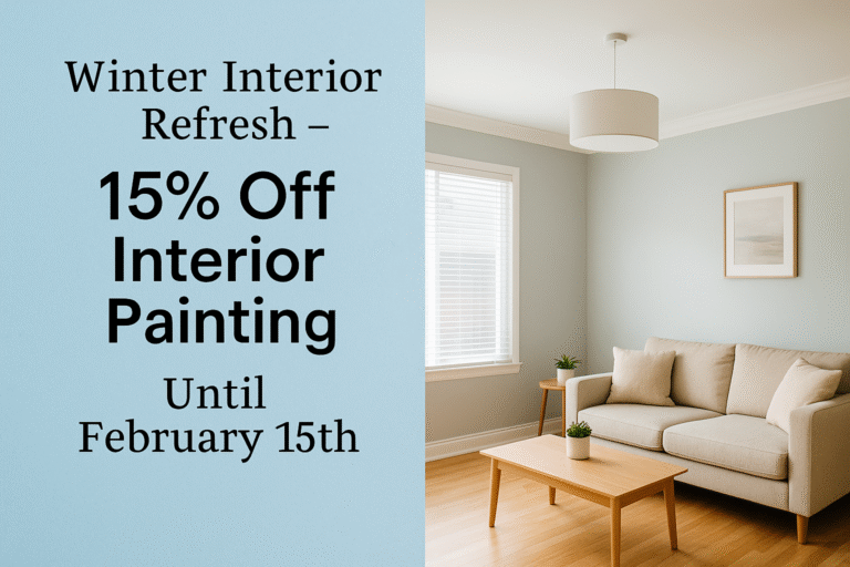 Winter interior painting promotion by Michael’s Painting in Philadelphia offering 15% off interior painting services until February 15th.